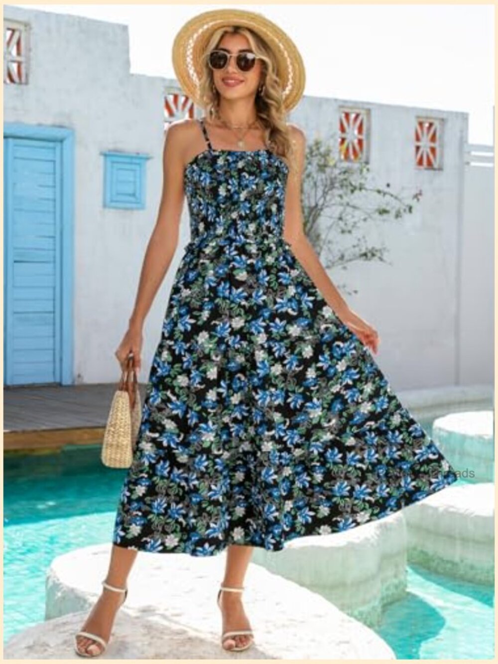 Women's Smocked Tiered Maxi Dress with Spaghetti Straps - Flowy Boho Sundress - Picture 2 of 7